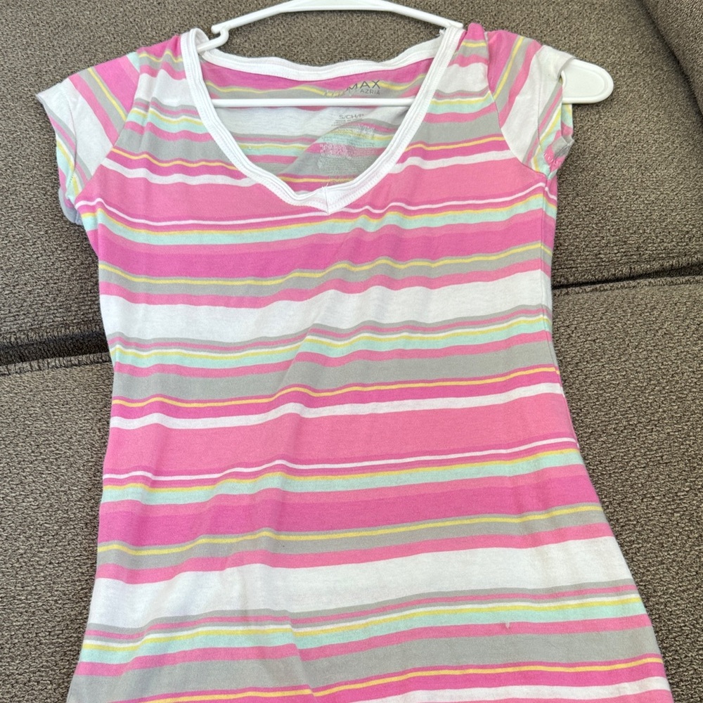 Miley Cyrus & Max Azria Pink striped y2k Bella swan vibes top